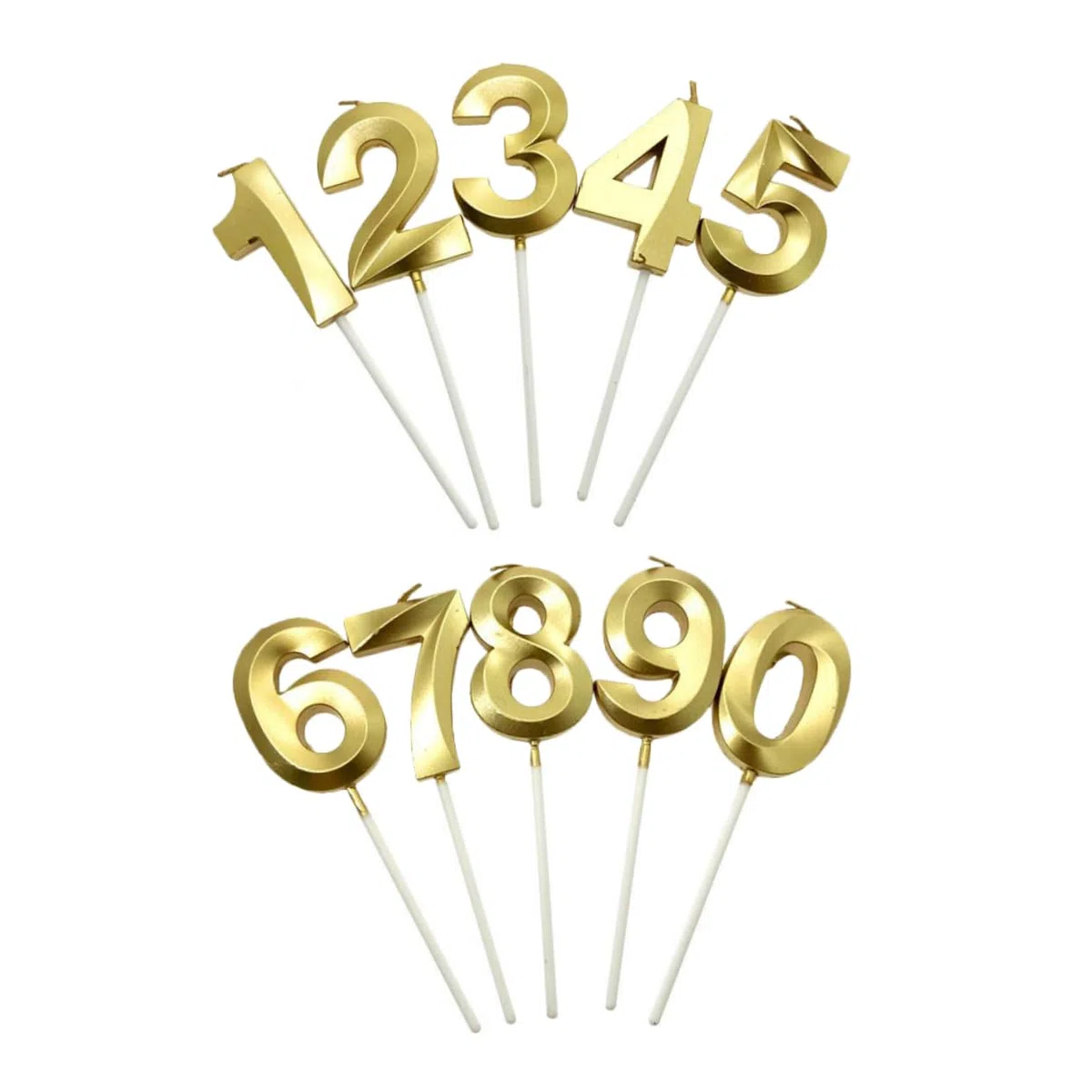 Vela Numérica de Cumpleaños 10 Piezas de Parafina Dorada | Decoración para Pastel en Baby Shower y Fiesta, Textura Resistente, Aspecto Elegante