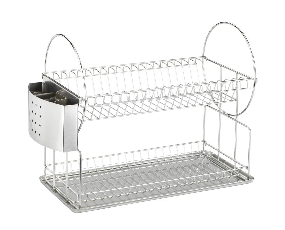 Wenko Escurreplatos Exclusiv Duo Acero INOX - escurridor, Acero Inoxidable, 21 x 33 x 49 cm, Plata Mate