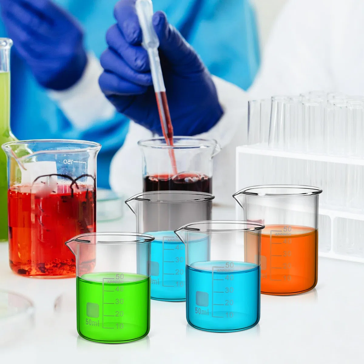 Vasos de Precipitados de Vidrio Graduados 50 Ml sin Asa Pack de 20 Unidades Material de Laboratorio Resistente al Calor Boquilla para Experimentos Científicos y Medición Precisa
