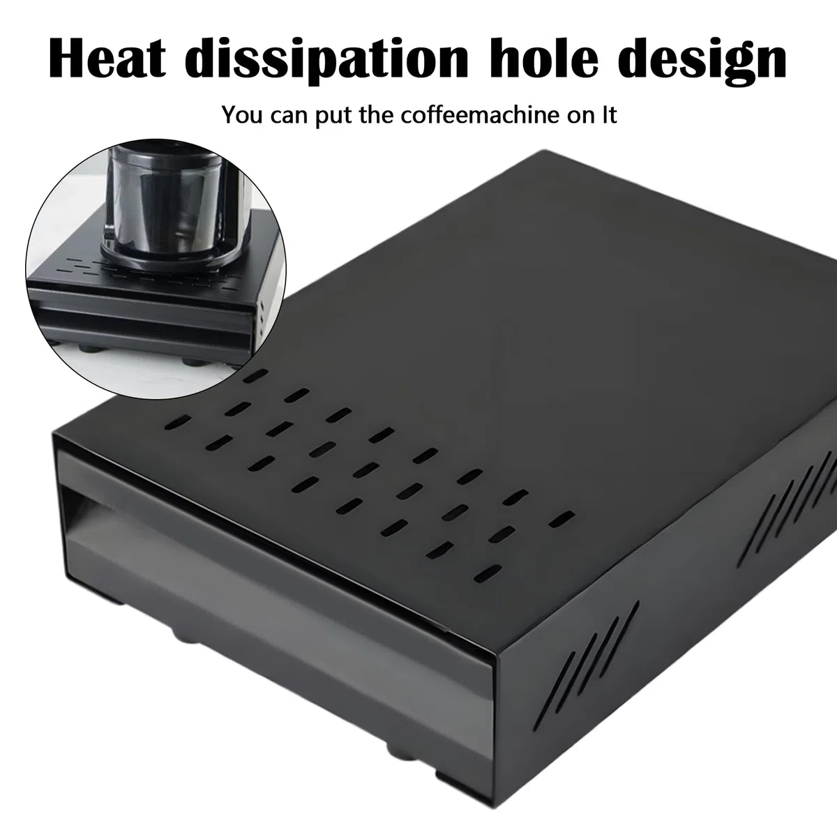 Recipiente para café, 35 x 25 x 8 cm Caja de Acero Inoxidable para Máquina Portafiltro de Café Expreso Portafiltro para Molinillo de Café Cajón Grande para Café, Negro