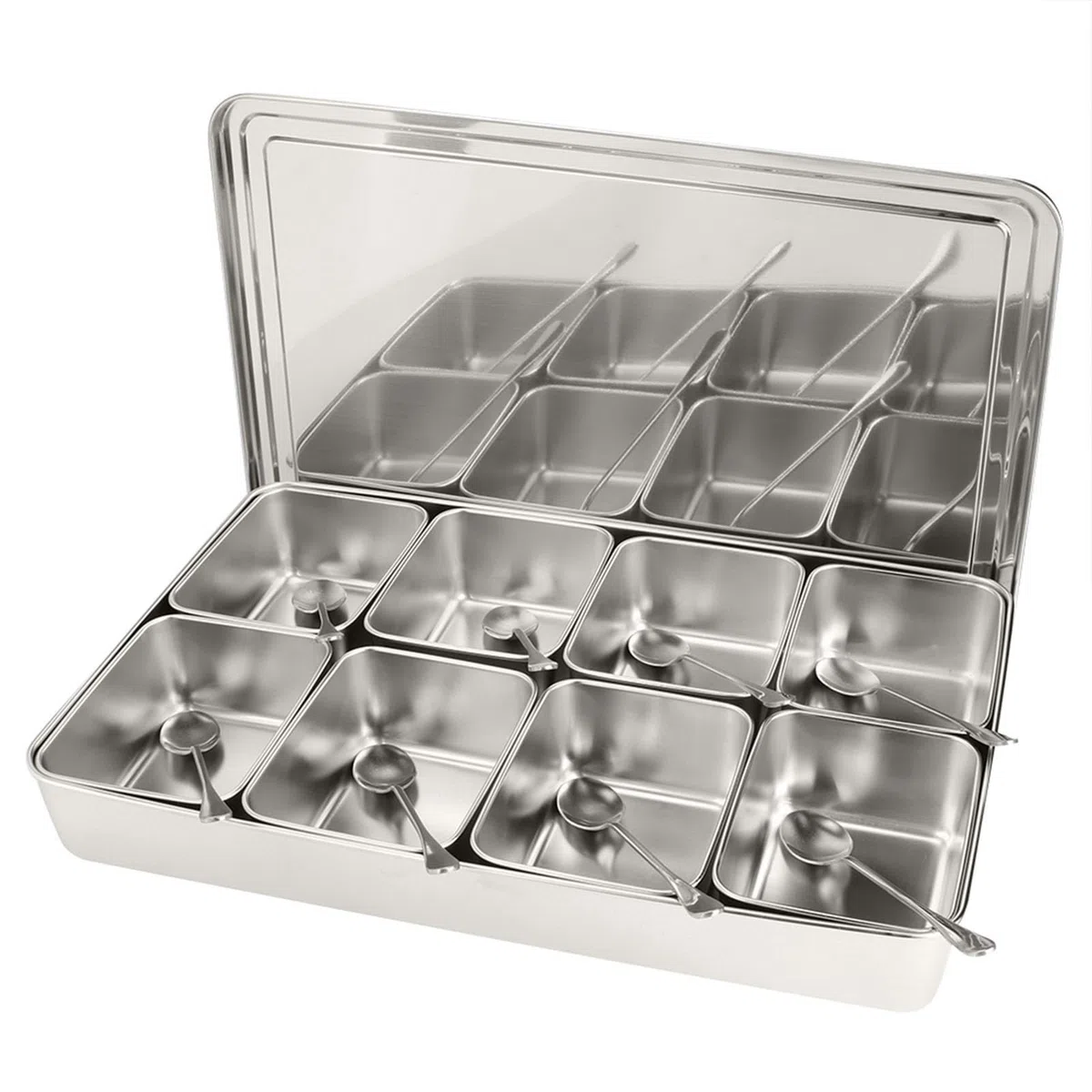 Akozon Caja de Condimentos de Aleación de Aluminio, 8 Rejillas, Contenedores de Almacenamiento, Tarro de Especias, Utensilios de Cocina, Accesorio Multifuncional para Uso Doméstico