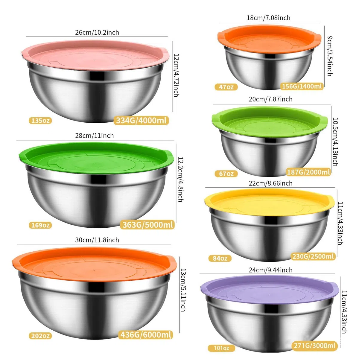 Juego antideslizante apto para lavavajillas | Cuencos de preparación para y hogar, para salsas, cereales, aperitivos, huevos, condimentos, verduras,