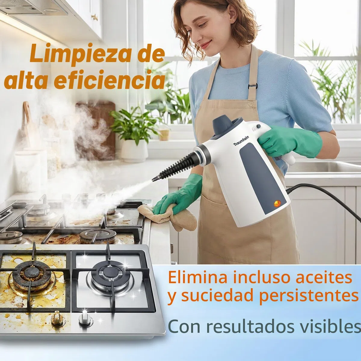 Limpiador a vapor, limpiador de vapor de mano para el hogar multiusos con accesorios de 14 piezas, 3 bares de presión de vapor 350 ml, 1200 W, limpiador de vapor sin químicos, limpieza de