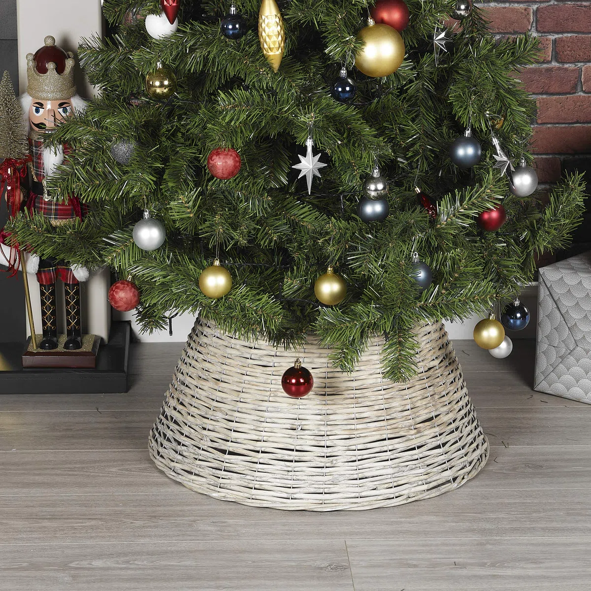 URBNLIVING - Soporte para árbol de Navidad, base de mimbre, sauce navideño (blanco)