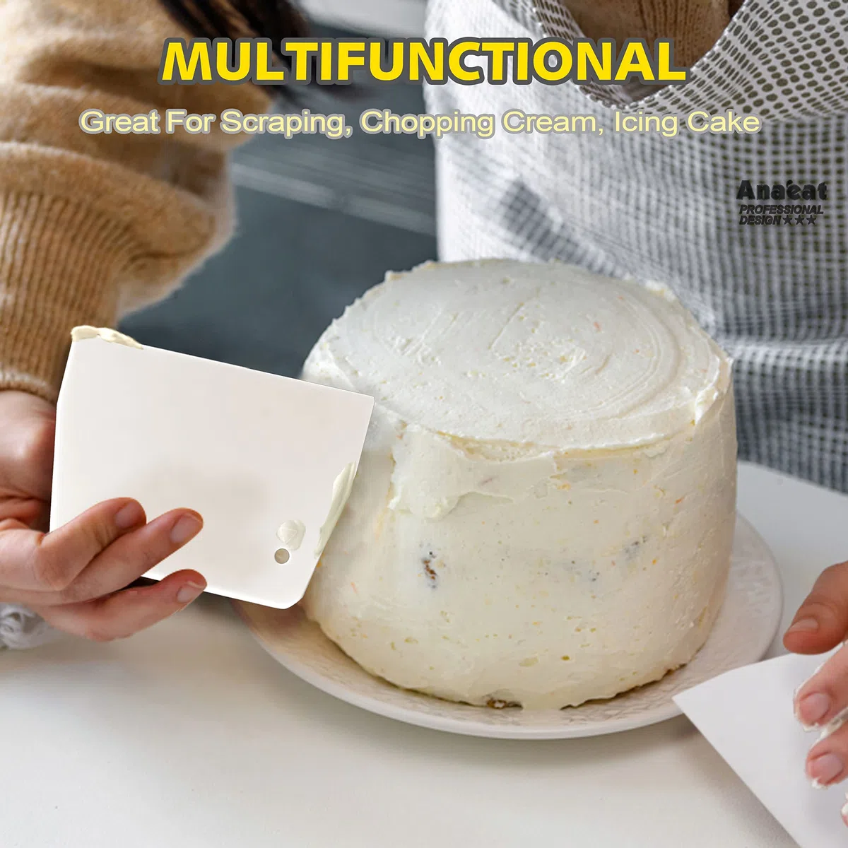 Anaeat Espátulas de glaseado, 3 espátulas profesionales en ángulo con cuchillas de acero inoxidable de 6, 8, 10 pulgadas y 4 raspadores alisadores de pasteles para decoración de pasteles, hornear y