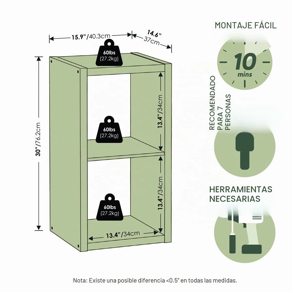 Furinno Cubículo Organizador de Almacenamiento Decorativo con Parte Trasera Abierta, 2 Cubos, Gris Claro
