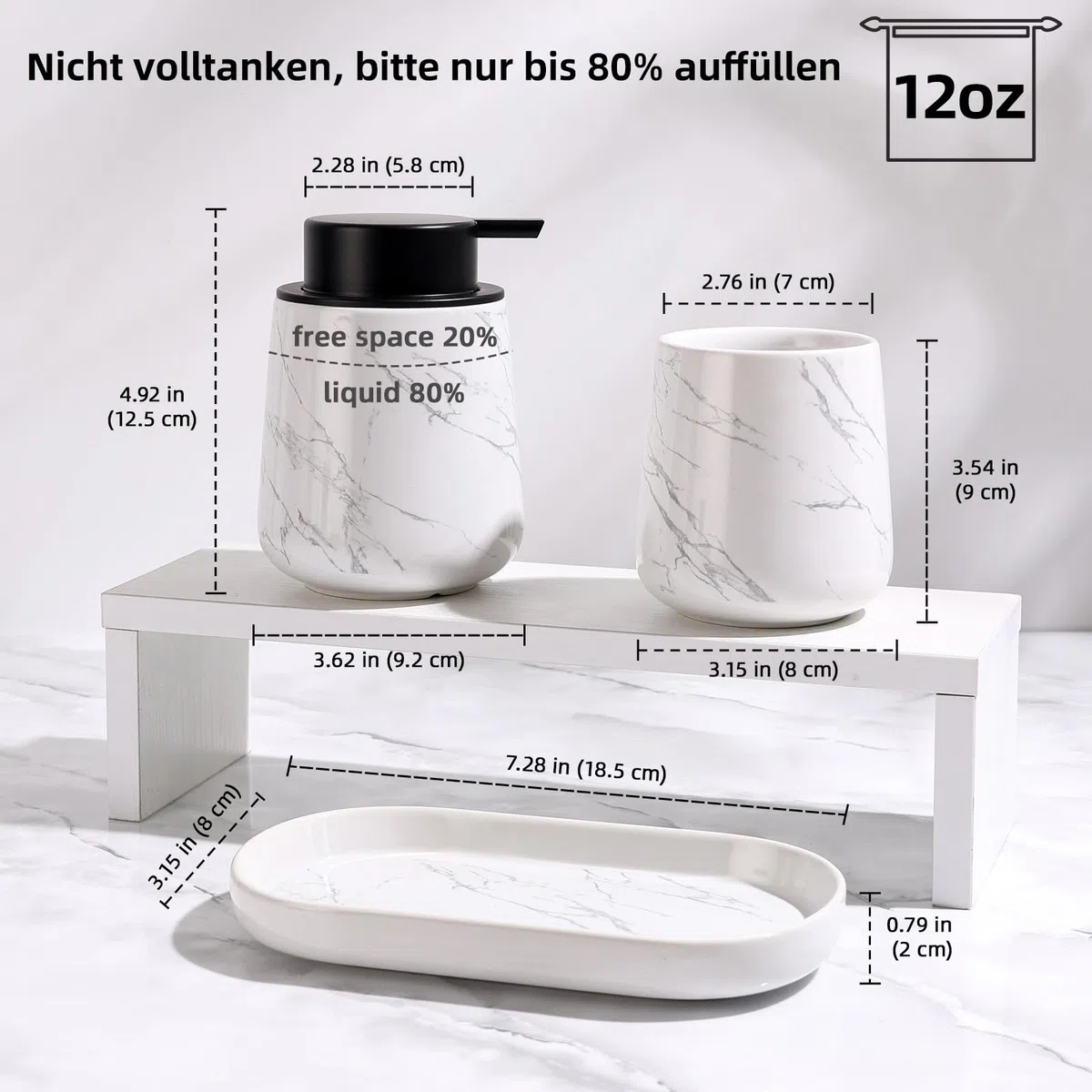 Umlaca Bathroom Accessories - Juego de accesorios de baño de 3 piezas, incluye dispensador de jabón de 350 ml, vaso para cepillos de dientes y jabonera de 320 ml, adecuado para baño, lavabo