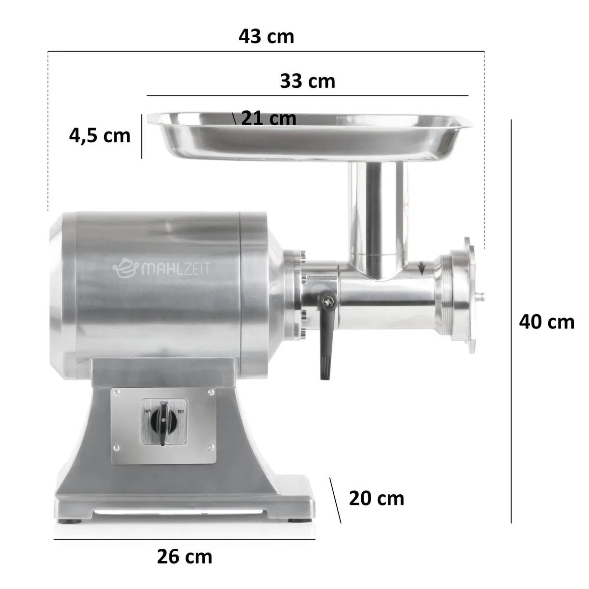 Mahlzeit picadora de carne de acero inoxidable eléctrica | plata | 650W - 150kg/h | Picadora de carne picadora con embutidor de embutidos cortador de carne