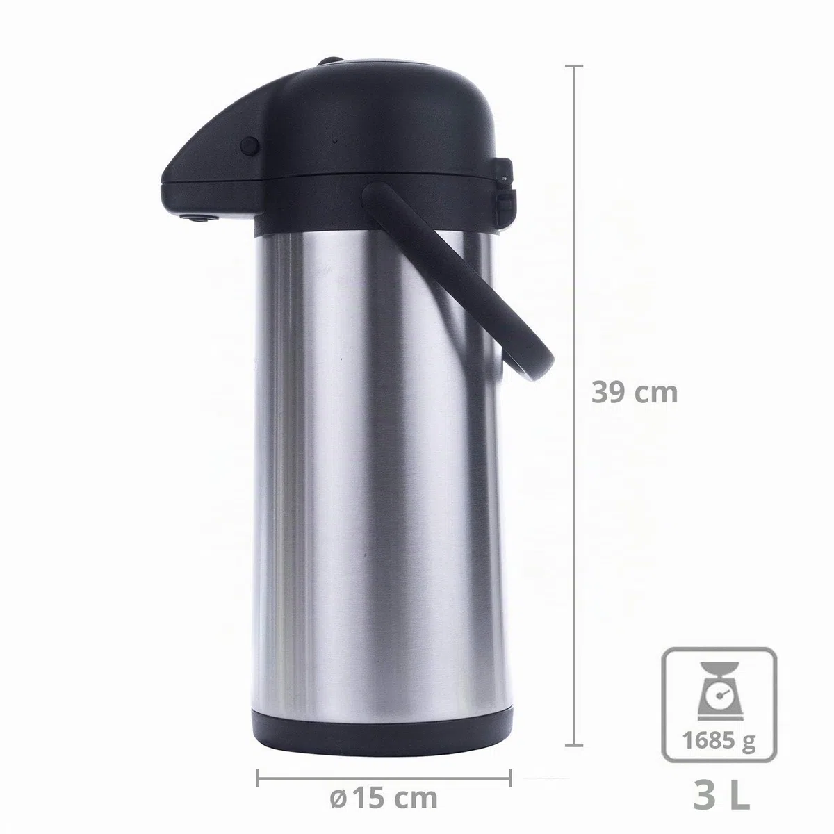 1a-Handelsagentur Termos de acero inoxidable con doble pared con bomba de 3 litros