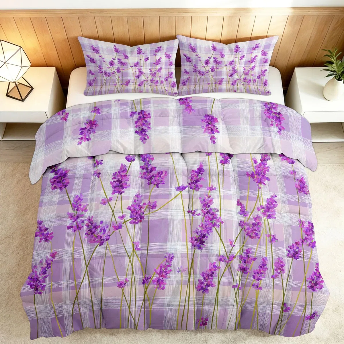Genérico Edredón Invierno 150x200cm Lavanda Morada Edredón Nórdico Acolchado Suave Cálido y Transpirable con 2 Fundas Almohada 50x70cm, Lavable, 4 Estaciones