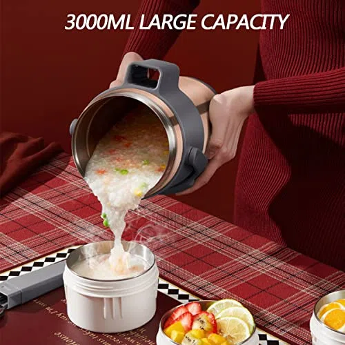 Lonchera térmica para alimentos calientes, 3000 ml, gran capacidad, conservación del calor las 24 horas, caja interior independiente de cuatro capas, asa de transporte mejorada