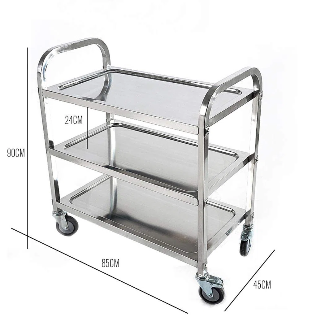 Carro de Almacenamiento de 3 Niveles de Acero Inoxidable con Ruedas, Carro de Servicio, Carro de Recogida de vajilla para Restaurante, Carro de Vino para Eventos de Hotel, Carro de