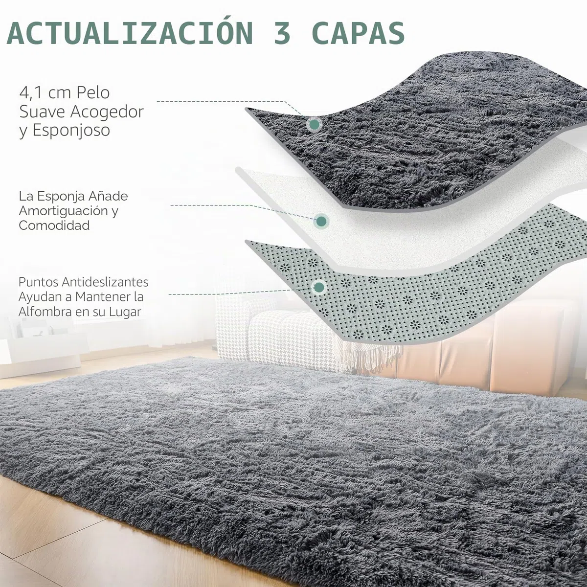 CHOSHOME Alfombra Shaggy para Salón, Habitación de los Niños y Dormitorio - Interior Suave de Pelo Largo, Antideslizante Muy Suave (Gris, 200X290cm)