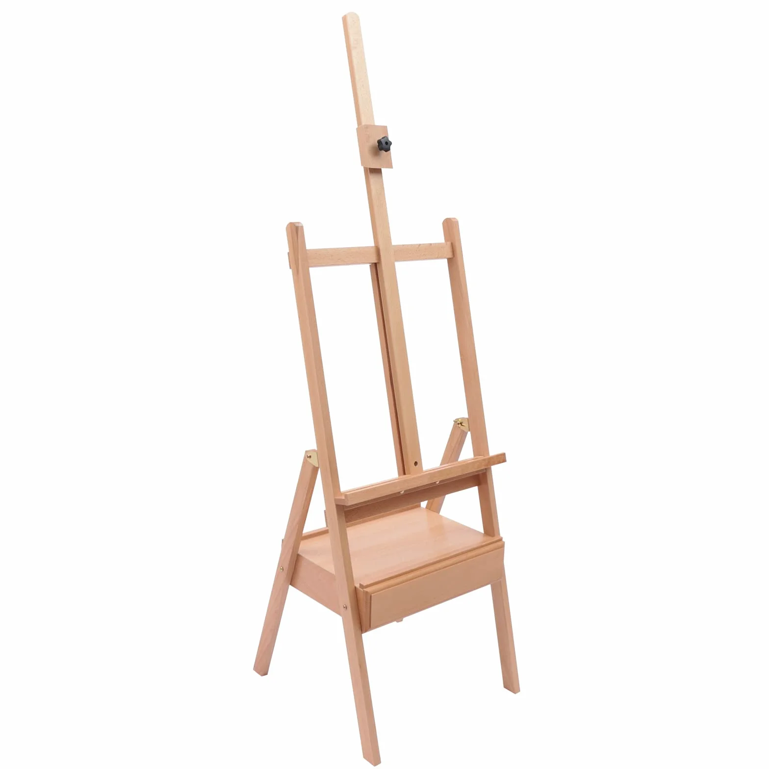 Caballete plegable de madera grande, caballete francés con caja de pintura, caballete de estudio grande para lienzos de hasta 90 cm de altura, caballete con marco en H para artistas, niños