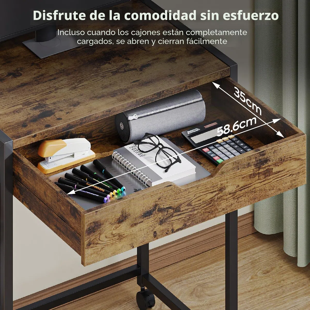 Bestier Pequeña mesa de ordenador de 64 cm con espacio de almacenamiento y cajones, adecuada para estudio, dormitorio, salón y espacios compactos (negro)