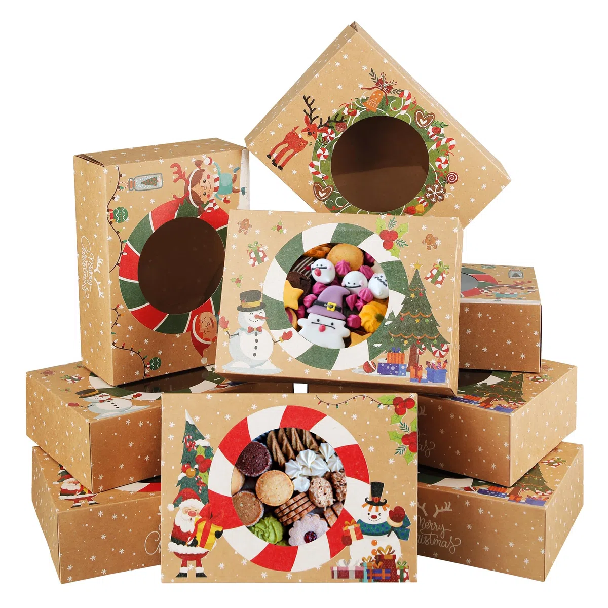 Zzrywuty Cajas de galletas de Navidad para regalo, cajas de panadería de Navidad con ventana, cajas de regalo de Navidad para pastelería, postre, cupcakes, mini pasteles, dulces y donas (12 unidades)