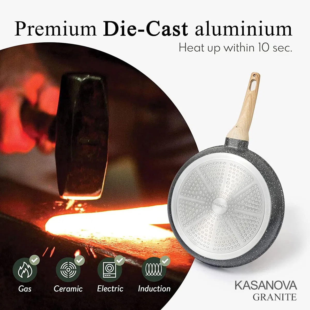 KASANOVA Sartenes de 24/28 cm, cacerola de 1,5 l, olla de sopa de 20/24/28 cm, 2,3/4/6,3 l, revestimiento antiadherente, tapa de cristal, juego de utensilios de cocina para todo tipo de cocinas,