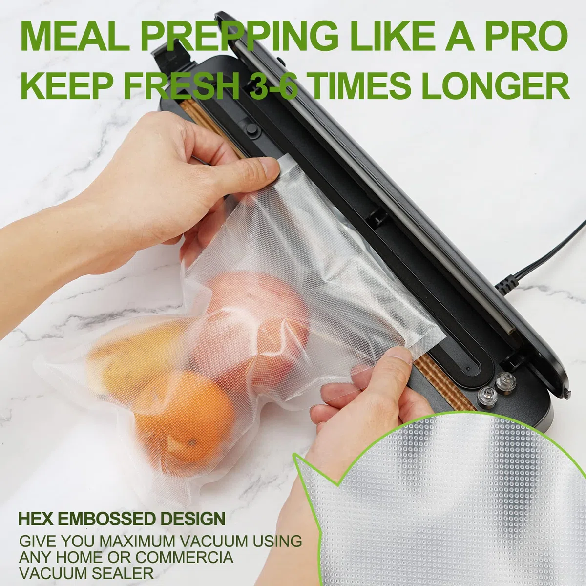 Bolsas selladoras al vacío – 8 pulgadas x 20 pies (3 rollos) – Rollos de grado comercial Sous Vide y ahorro de alimentos, reutilizables y ajustables, protección contra pinchazos, ideal para cocinar y