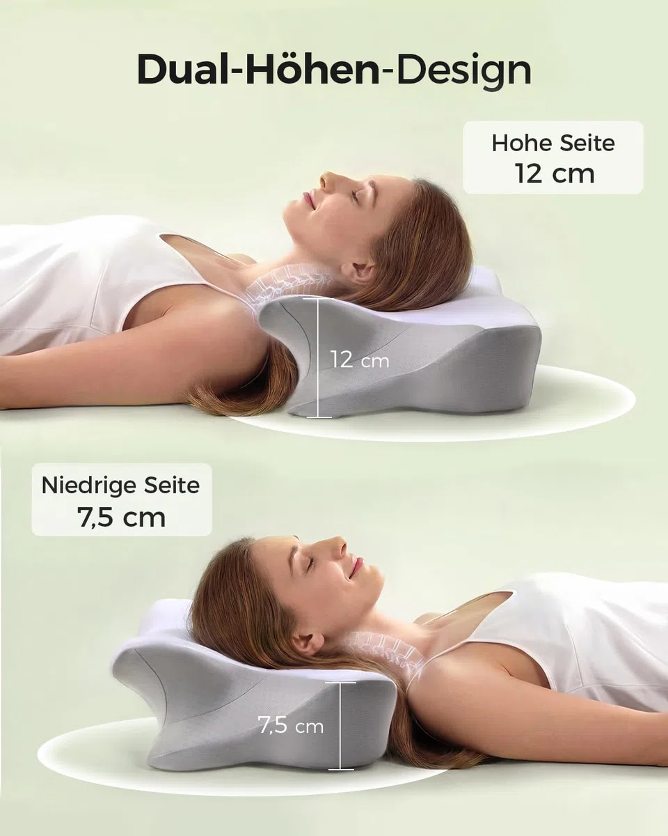 Almohada cervical ortopédica de espuma viscoelástica, cojín cervical ergonómico para una comodidad óptima para dormir, con zona de apoyo para brazos para dormir de espalda, estómago y de lado