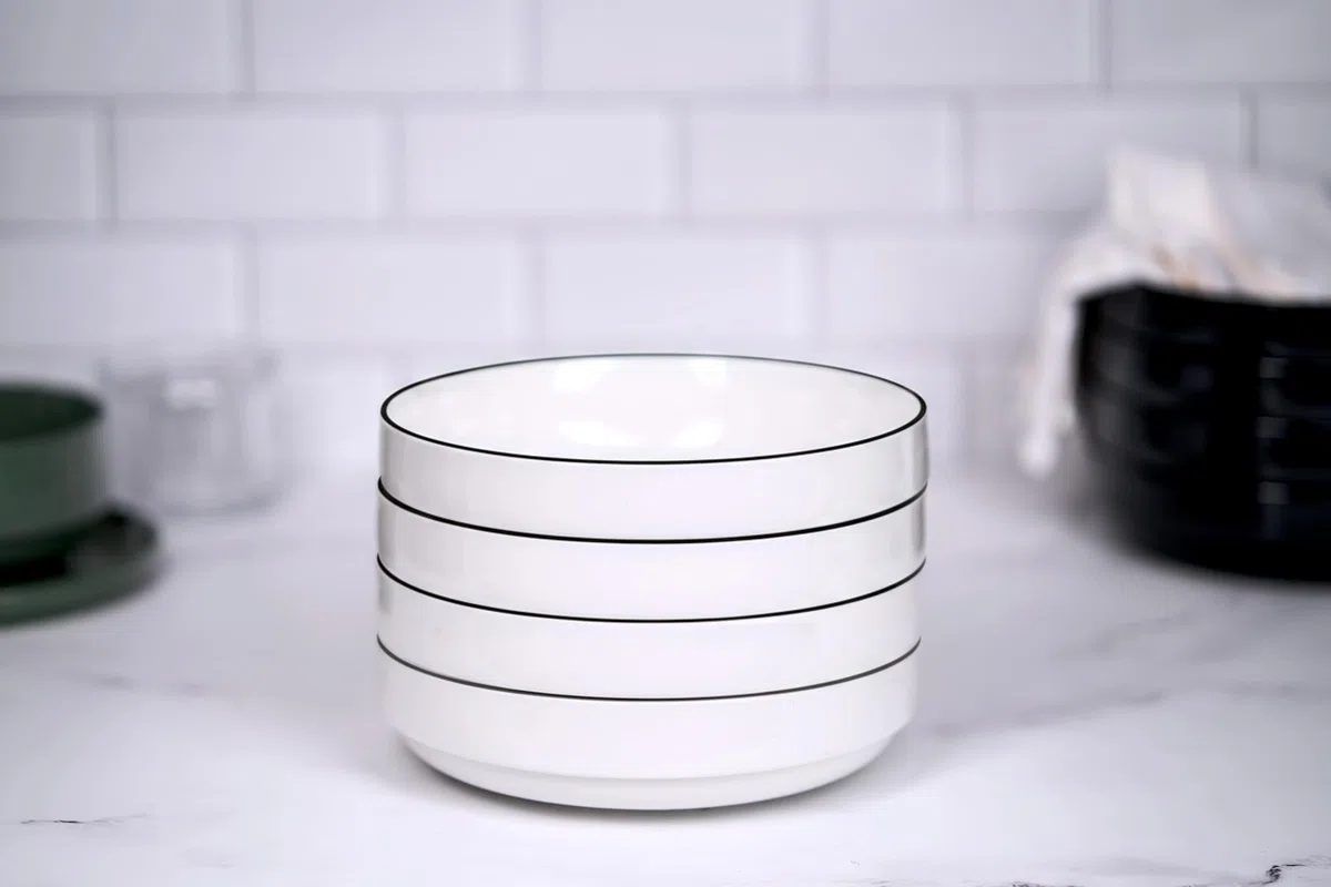 KooK Cuencos grandes de cerámica para pasta, aptos para microondas y lavavajillas, ideales para sopas y ensaladas, cuencos poco profundos, porcelana brillante, 48 onzas, juego de 4, francés
