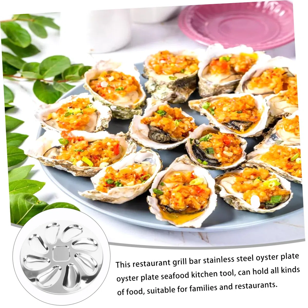 Hohopeti Plato de Acero Inoxidable para Ostras Resistente y Pulido para Restaurante Bandeja Antiadherente para Mariscos y Aperitivos Utensilio de Mesa Profesional