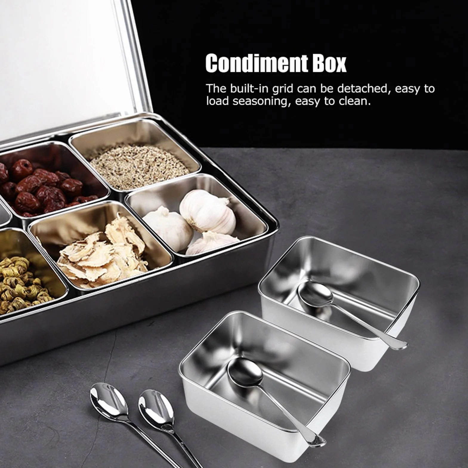 Yosoo Health Gear Caja de Condimentos 8 Compartimentos de Acero Inoxidable, Recipientes para Especias, para Utensilios de Cocina