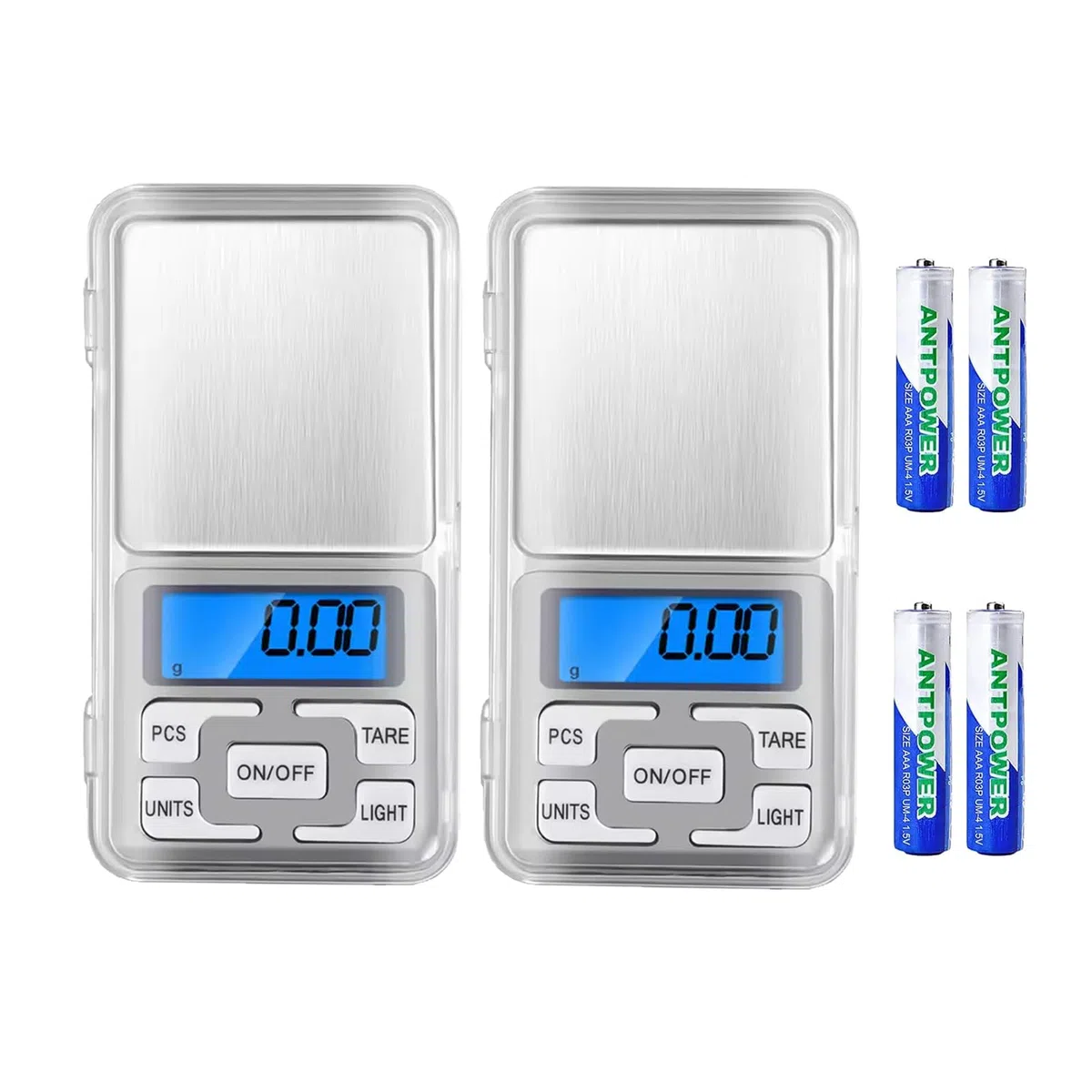 Báscula digital de bolsillo de 2 unidades, capacidad de 500 g, equilibrio de alta precisión, mini gramos electrónicos de recarga de peso, escala de alimentos, báscula de joyería, báscula de cocina