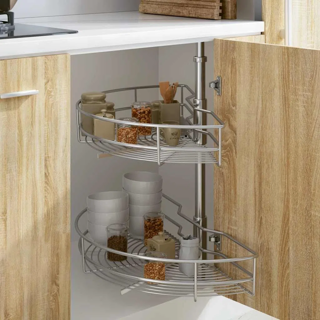 Cesta de alambre de cocina de 2 niveles, galvanizada, 75 x 38 x 80 cm, con función giratoria de 180 grados y accesorios de montaje para ahorrar espacio para guardar cubiertos, cucharas de