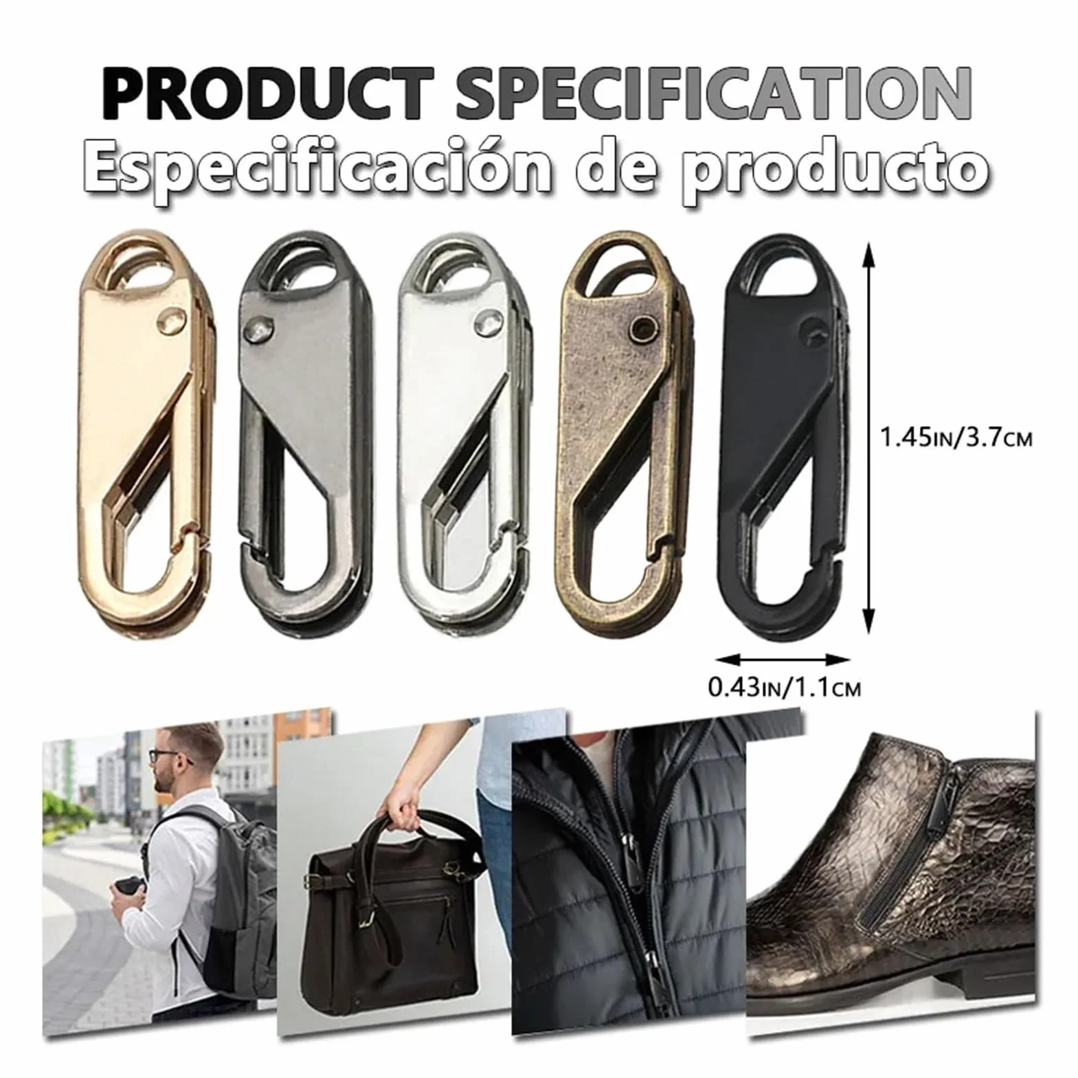 BUUV Kit de reparación de cremallera de repuesto para equipaje, mochila, ropa, pantalones, cartera (gris, 6 piezas)