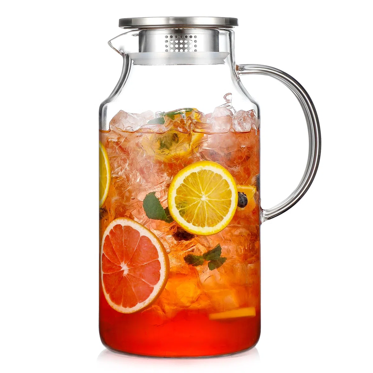 Jarra de vidrio grueso de 1 galón con tapa y boquilla, jarra de vidrio de borosilicato para bebidas calientes/frías, jarras de agua para refrigerador, jarra extragrande con asa para té helado, café
