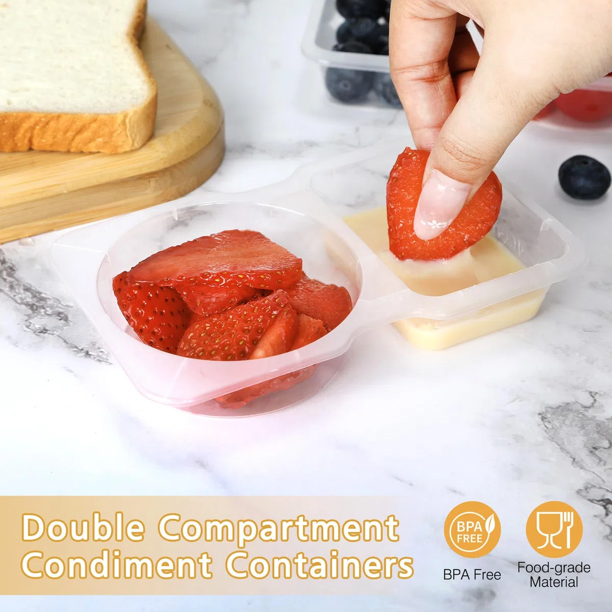 Paquete de 20 recipientes de condimentos con tapas, recipientes de aperitivos de doble compartimento a prueba de fugas, recipientes de plástico portátiles para preparación de comidas, salsas