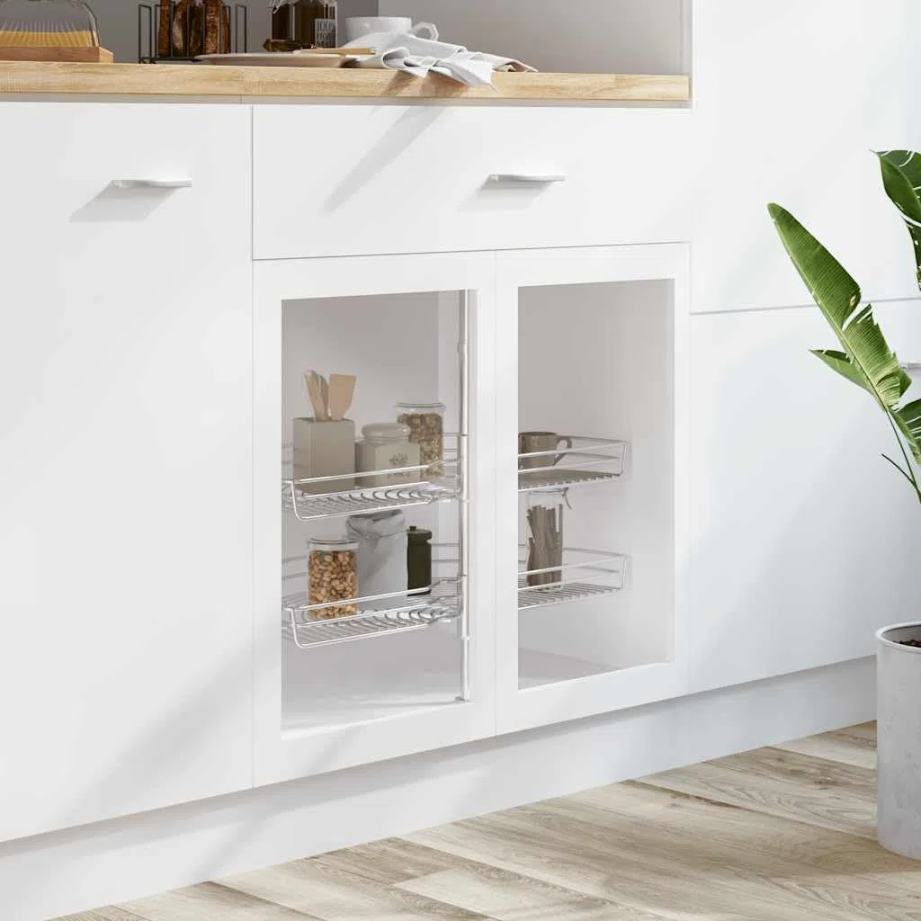 Cesta de alambre de cocina de 2 niveles, galvanizada, 75 x 38 x 80 cm, con función giratoria de 180 grados y accesorios de montaje para ahorrar espacio para guardar cubiertos, cucharas de