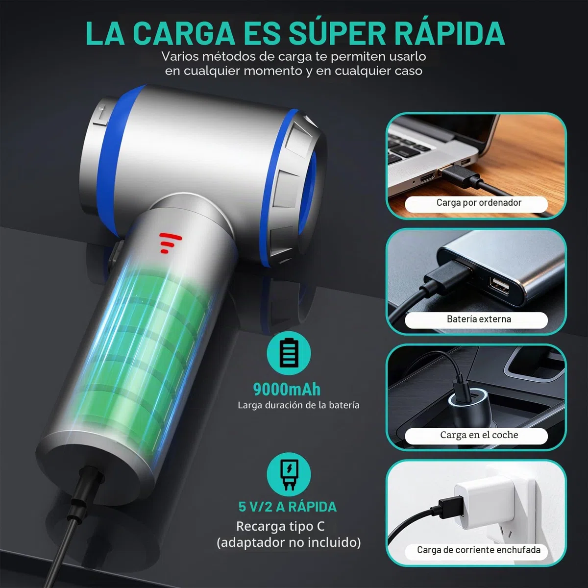 Yomile Aspirador de Mano, 27000Pa/120W, Aspiradora sin Cable Coche 4 en 1, Aspiradoras de Mano con Motor sin Escobillas de 250.000 RPM, para Coche/para Uso en la Oficina/la Cocina (L-us)