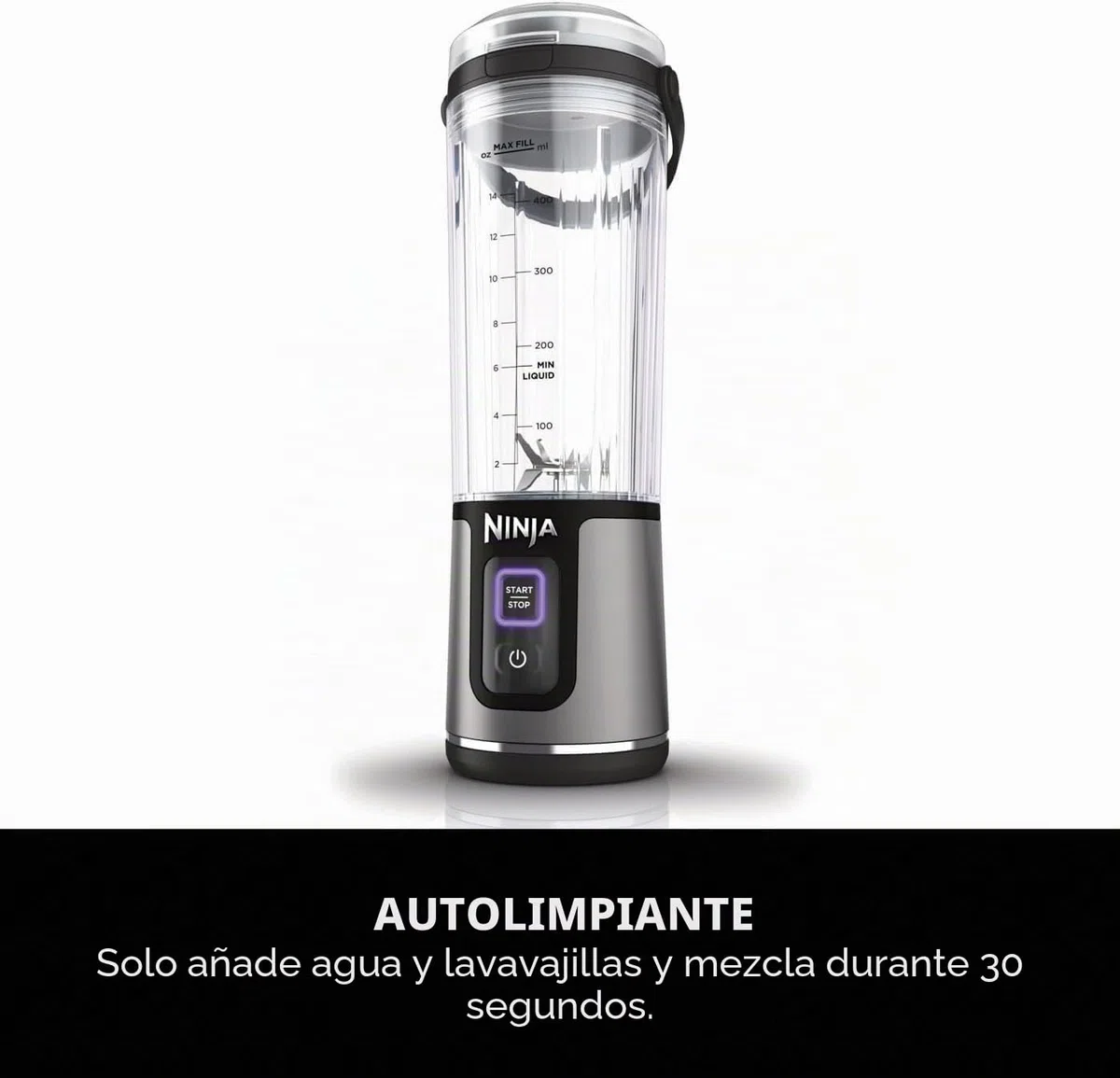Ninja Blast BC151UKBK - Batidora portátil de 530 ml, tapa a prueba de fugas y boquilla para sorber, potente licuadora inalámbrica, recargable, batidos portátiles, batidos de proteínas, mezclas de