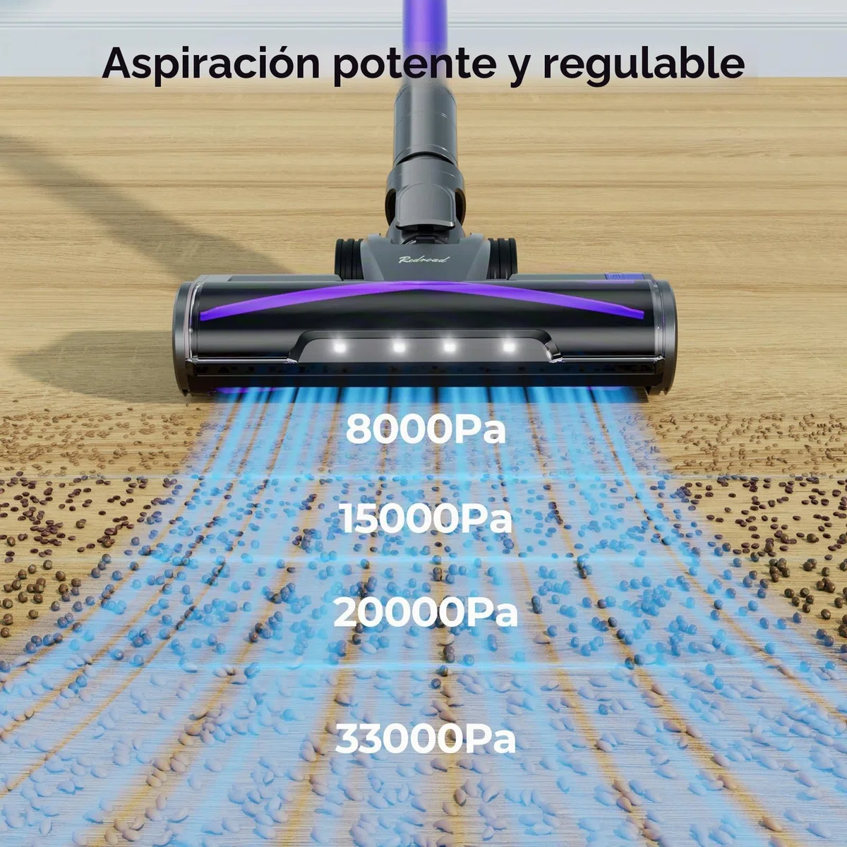 X18 Aspiradora inalámbrica, 33KPA/500W/65Min, Cepillo eléctrico inalámbrico 4 en 1 con 4 niveles de aspiración regulables, Aspiradora vertical potente para suelos, alfombras, pelo de animales