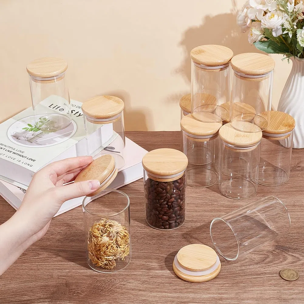 12 tarro de cristal con tapa dispensador de algodón varilla contenedores de almacenamiento de alimentos pequeños ollas para el hogar baño cocina guardia comer maquillaje