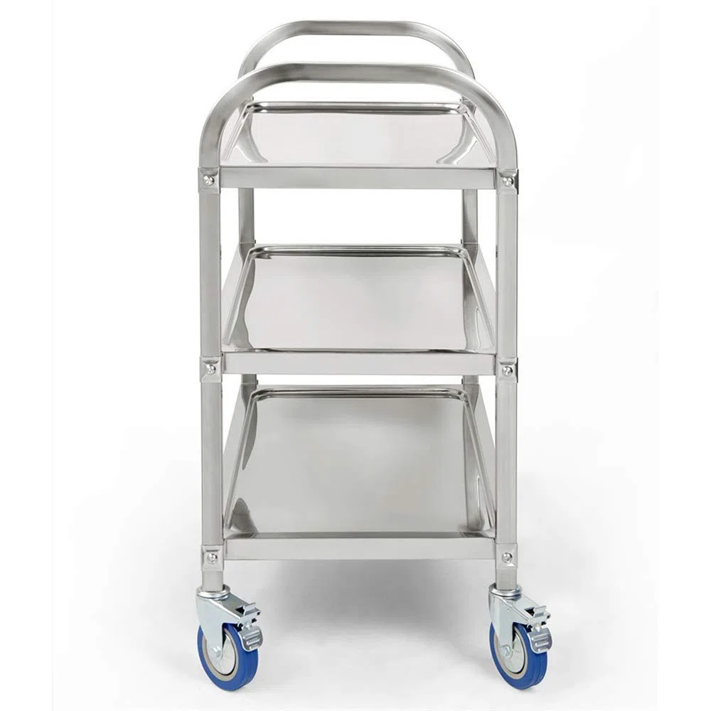 Carros de Servicio de 3 Niveles, Carro Grande de Acero Inoxidable con Rruedas Universales para Cocina/Hotel/Restaurantes/Hogar de Atención (Acero Inoxidable, 95x55x95cm)