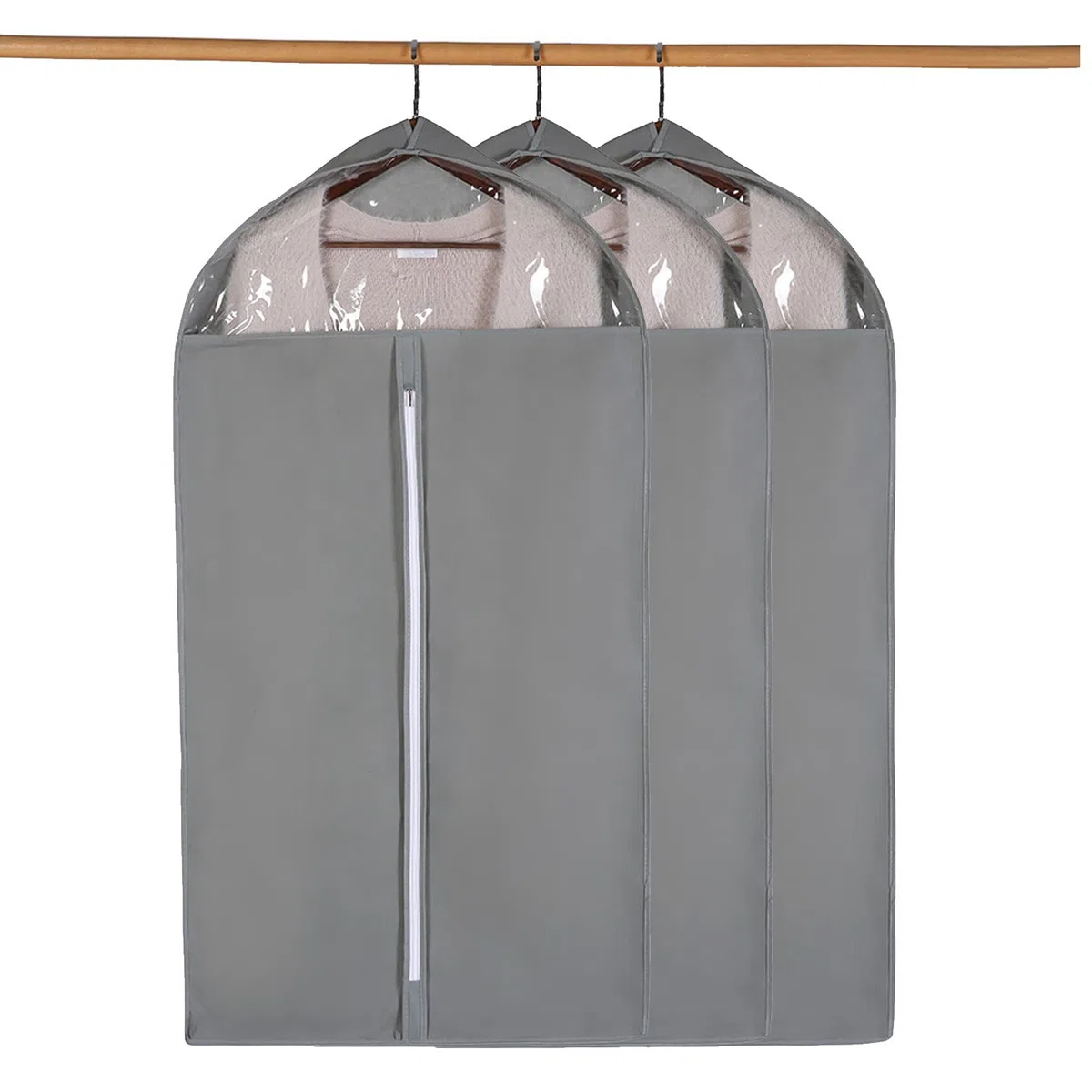 Bolsas protectoras de almacenamiento para colgar, fundas de ropa con cremallera,r en armario, viajes, adecuadas para trajes, abrigos, chaquetas, jerseys, etc., negro-60x110cm (gris 60x110cm)