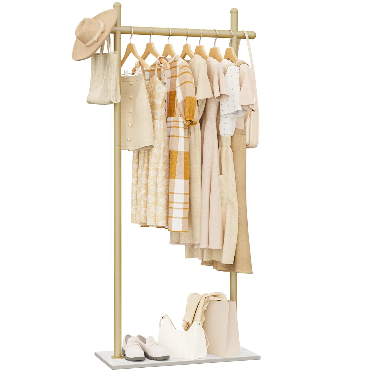 Perchero de Pie, Perchas Independientes Moderno con Placa Inferior de Roca Gruesa, Colgador de Ropa para Colgar Abrigos, Sombreros y Bolsos, para Oficina, Dormitorio, 175cm, Dorado, Grande
