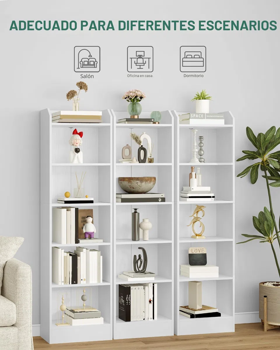 Hzuaneri Librería, Estantería Libros 6 Niveles, Estantería de Almacenaje, para Objetos de Colección, Paneles Ajustables, para Salón, Oficina, 24 x 48 x 170 cm, Blanco 02903XBC