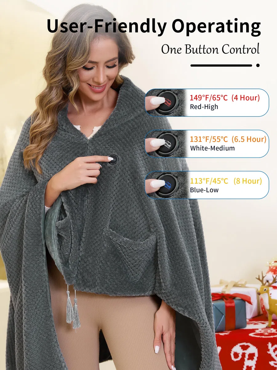 Manta Eléctrica con Batería 20000 mAh inalámbrica, Almohadilla Térmica Manta Eléctrica Espalda y Cuello con 4 Zonas de Calentamiento y 3 Niveles de Temperatura