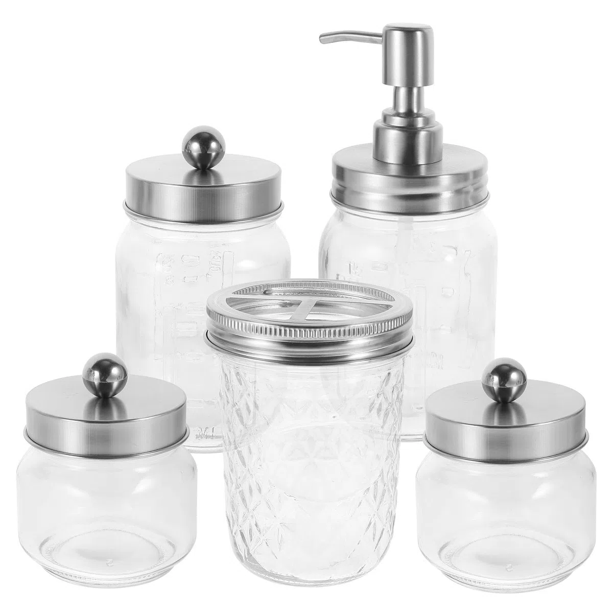 Juego de Accesorios para Baño Porta Cepillos Diseño Clásico y Funcional Dispensador de Jabón Espumoso Tarros de Vidrio para Organizar el Cuarto de Baño