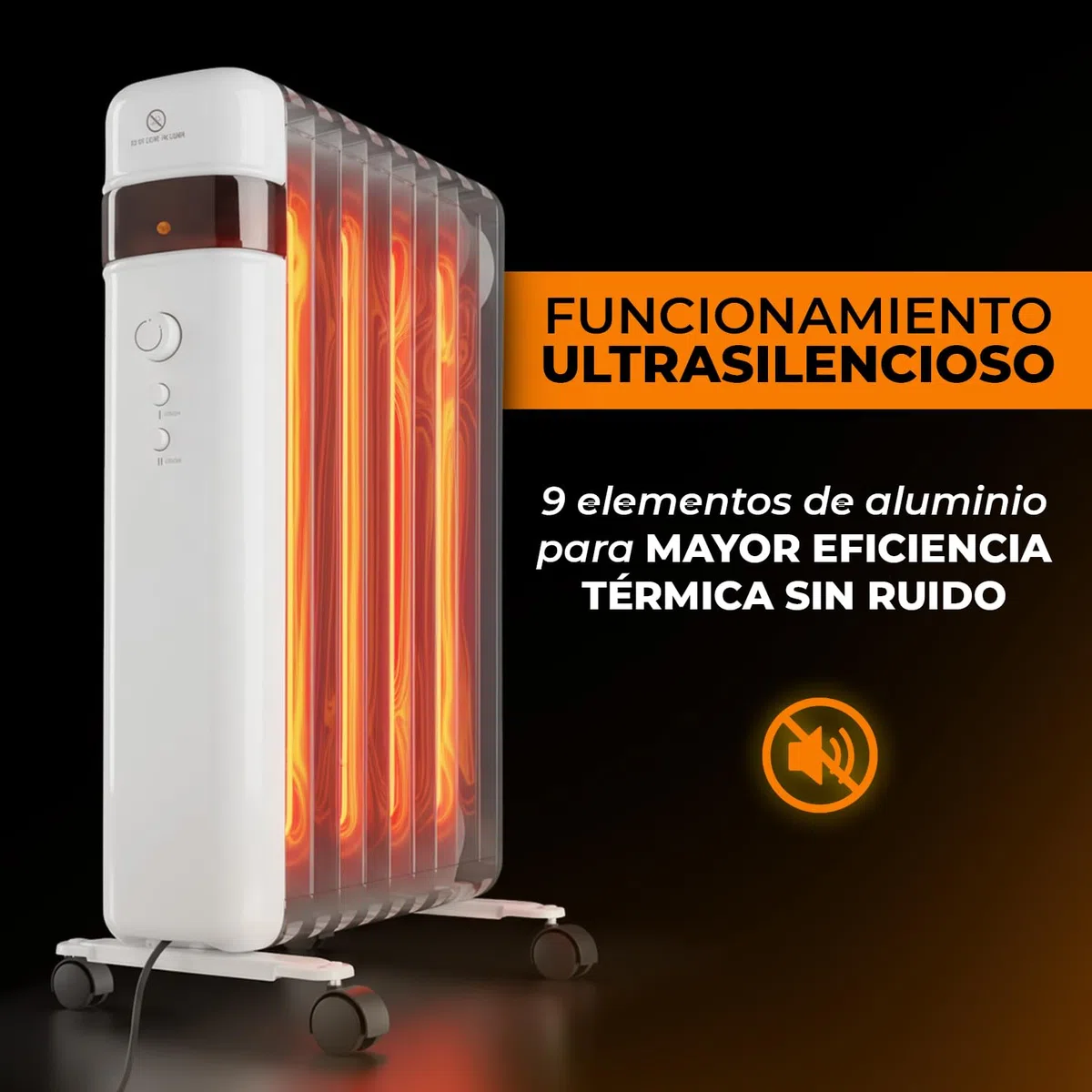 SOGO Calefactor Eléctrico Bajo Consumo Silencioso con Termostato Ajustable - Estufa Eléctrica sin Aceite 2000W con Protección Sobrecalentamiento - Radiador Portátil para Hogar, Oficina, Dormitorio