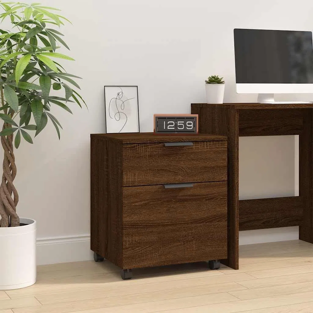vidaXL Archivador Ruedas Escritorio Oficina Mueble Armario Móvil Almacenamiento Documentos Cajones Casa Madera Contrachapada Color Roble