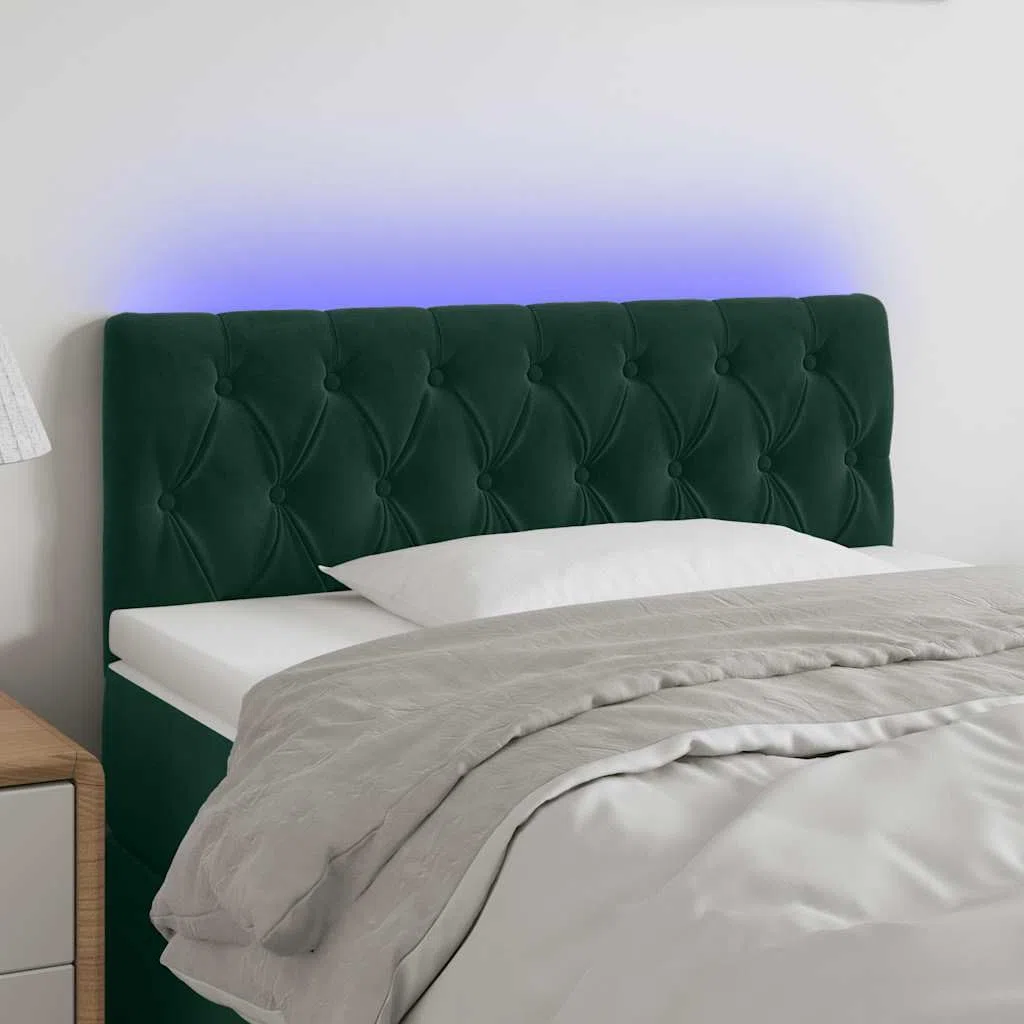 vidaXL Cabecero con Luces LED Cabecero de Cama Cabezal Tapizado para Cama Individual Mueble Dormitorio Interior Terciopelo Verde Oscuro 90x7x78/88 cm