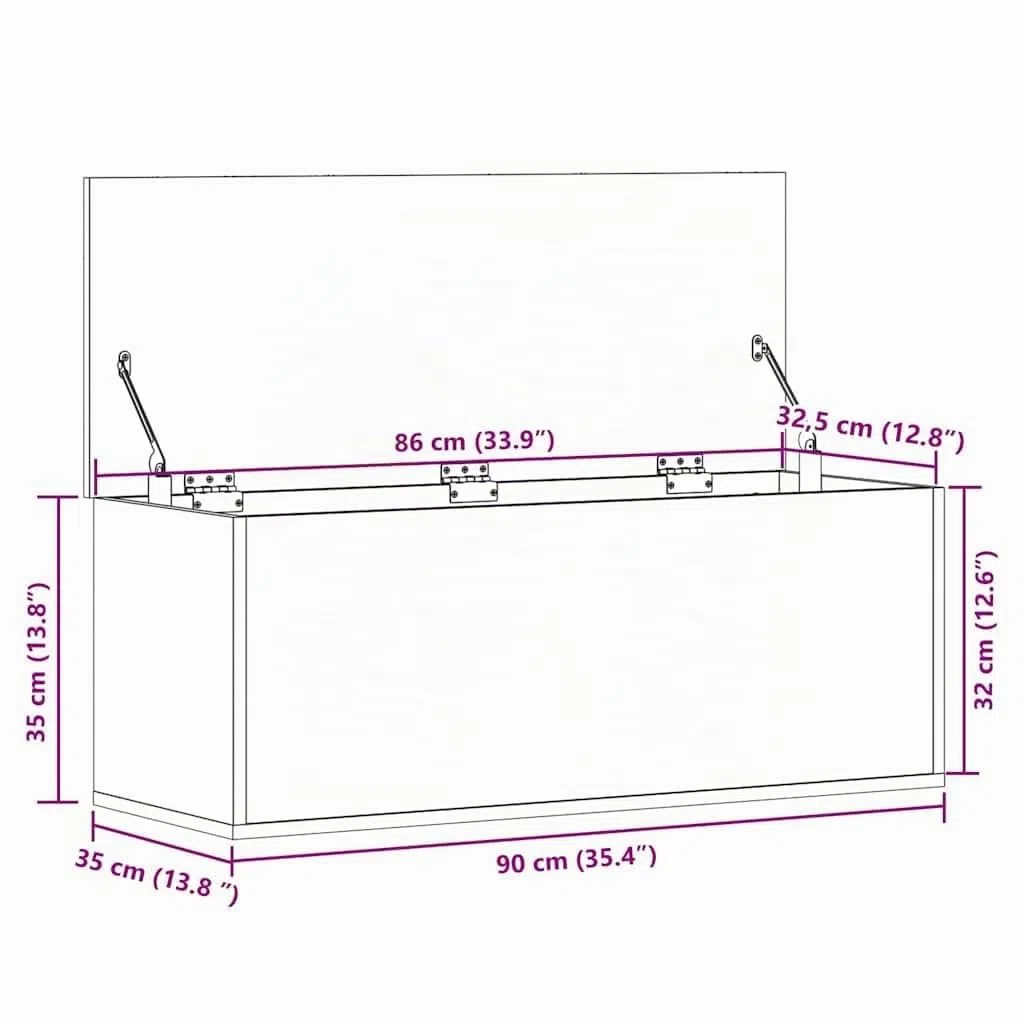 vidaXL Caja de almacenaje Madera ingeniería Roble Sonoma 90x35x35 cm, Caja de Mantas, Cofre de Almacenamiento, baúl de Juguetes, Caja de Juguetes