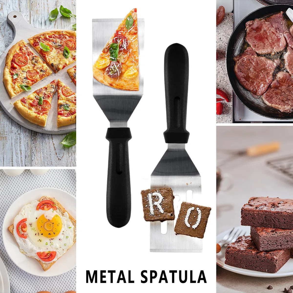 Espátula pequeña de 2 piezas, mini espátula de servir para uso en cocina, espátula de metal para servir y girar, ideal para panqueques, brownies, postres, galletas, huevos o sartenes pequeñas