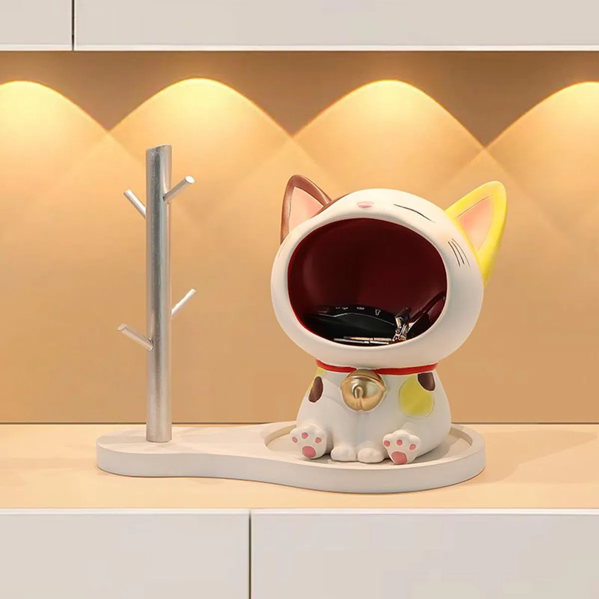 Cuenco Para Caramelos Con Gato Figura De Gato De Pie Estatuilla Escultura | Cuenco Decorativo Para Llaves Y Dulces Decoración Para Entrada, Sala De Estar, Dormitorio O Estanterías De Gabinete