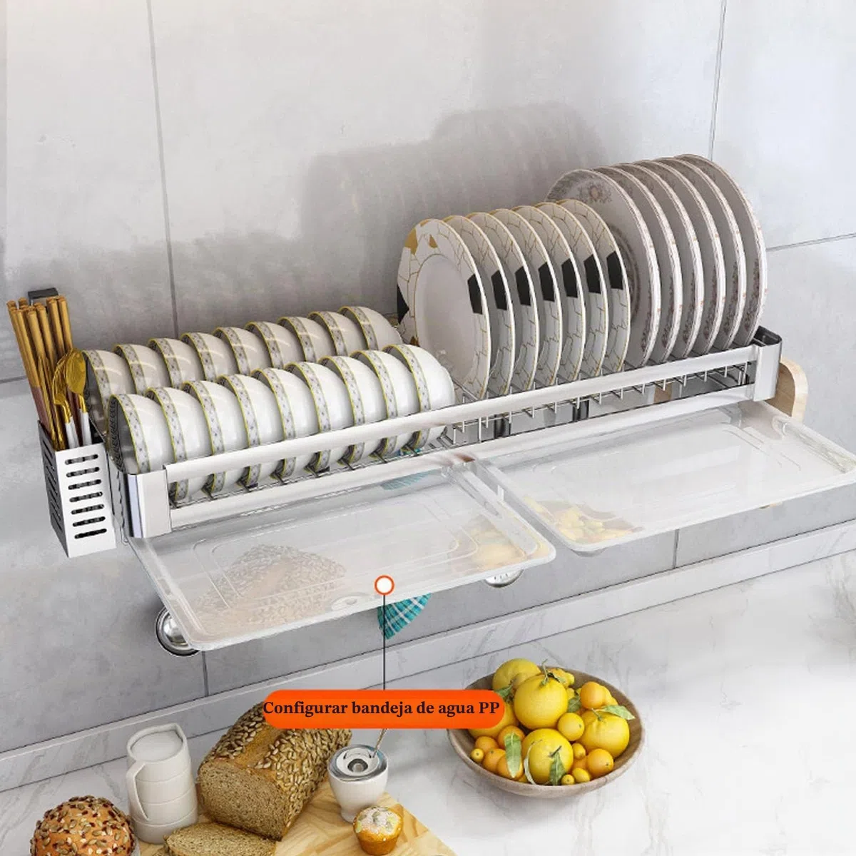 HJXGQJM Escurreplatos Acero Inoxidable, Escurridor De Platos For Colgar En La Pared,para Secar Platos con Bandeja De Goteo Y Soporte Plata 60cm/80cm Escurreplatos(60x30cm)