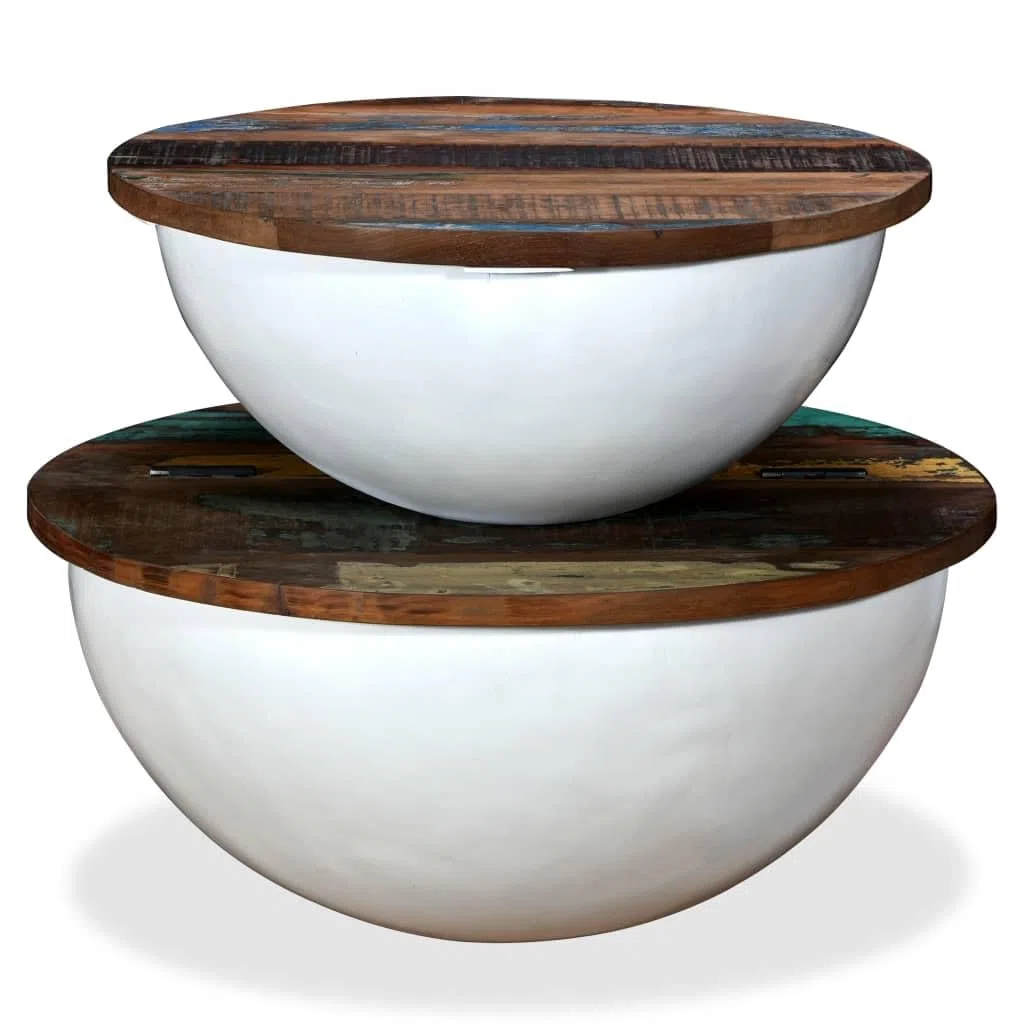 vidaXL Set Mesa de Centro Forma de Bol 2 uds Madera reciclada Blanco